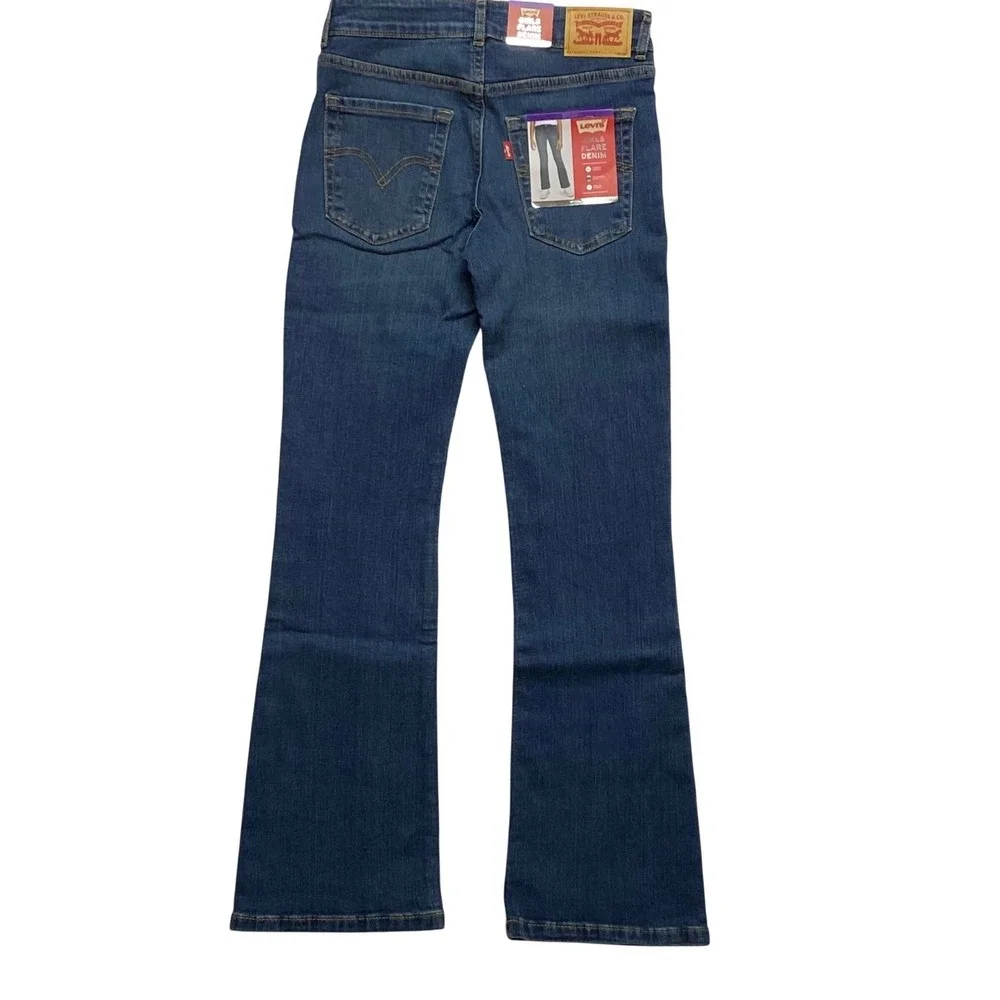 Levis Girls Flare Denim Dark Wash Adjustable Waist Stretch Jeans Size 12‎ NWT